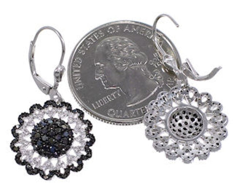 Sterling Silver Black White CZ Hook Dangle Earrings AS55263